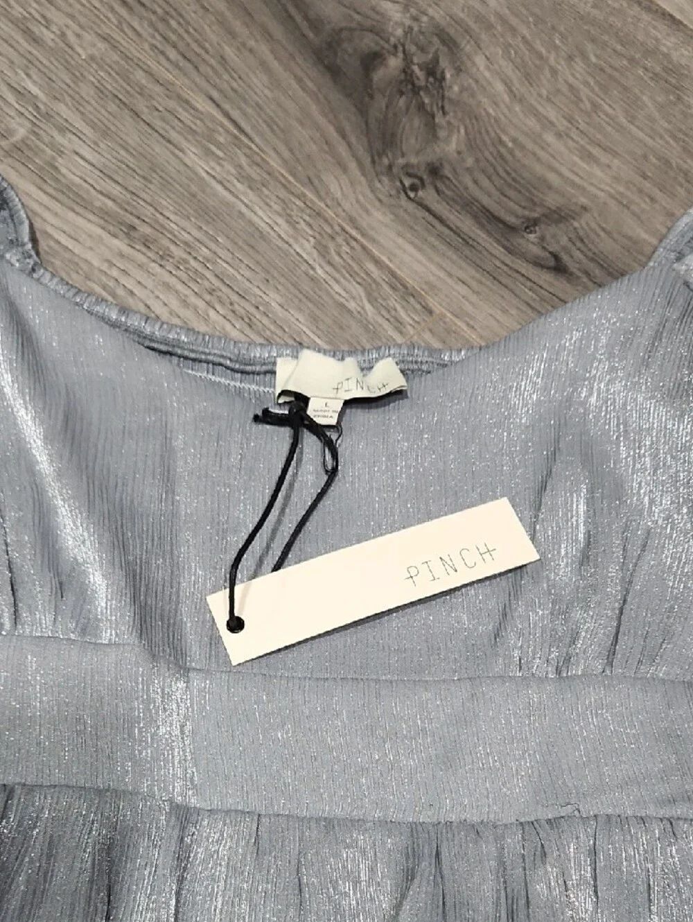 NWT Pinch Metallic Silver Shimmer Tiered Long-Sleeve Mini Dress - Picture 6 of 6